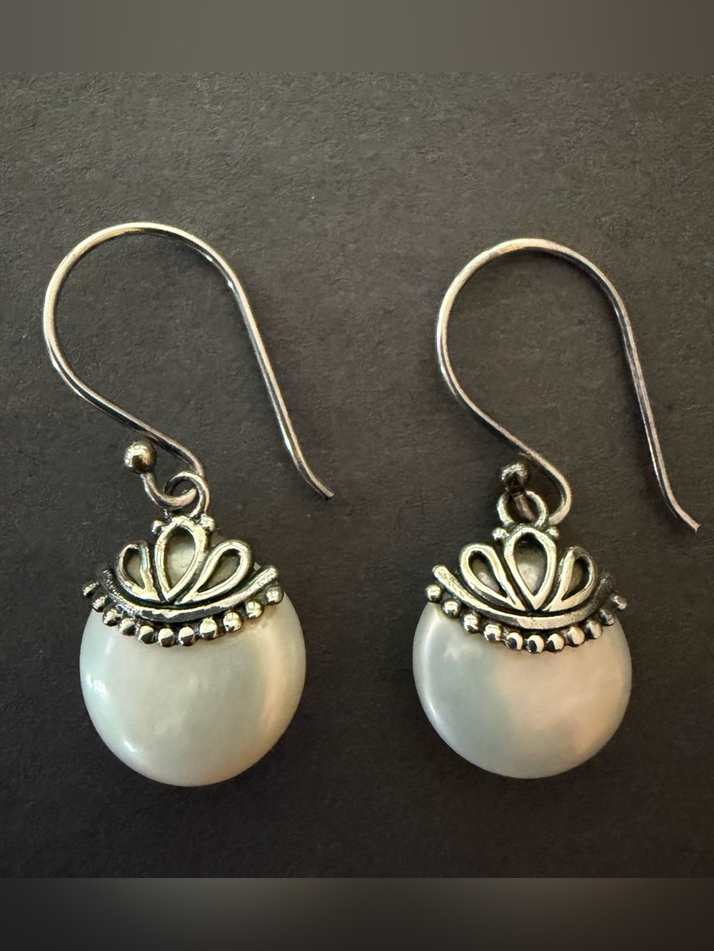 CFJ THAI 925 Sterling Silver Mother of Pearl Crown Drop Earrings Boho